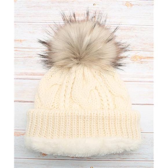 MIRMARU Women’s Soft Faux Fur Pom Pom Slouchy Beanie Hat with Sherpa Lined- Thic